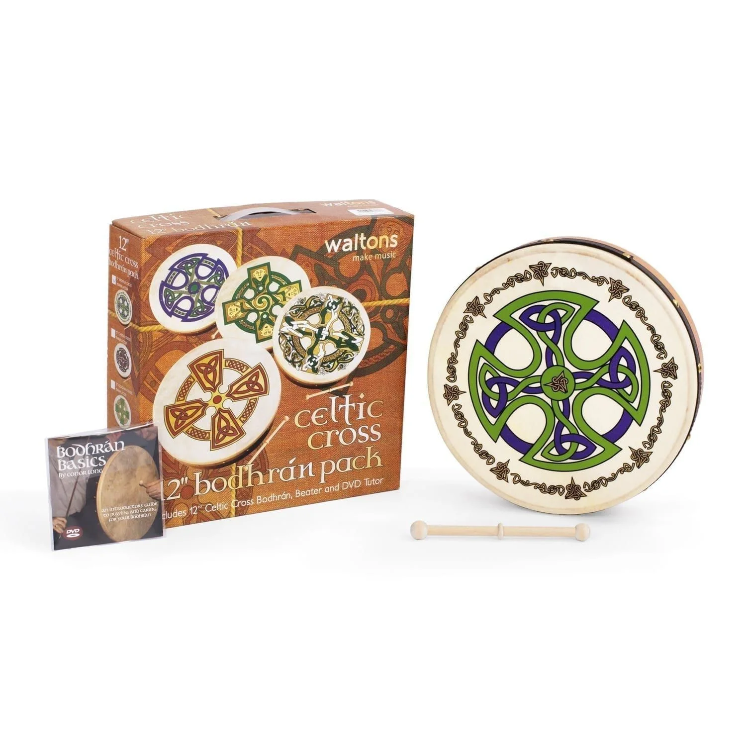 Percussion Plus bodhran 12" Brosna Cross with tipper and DVD