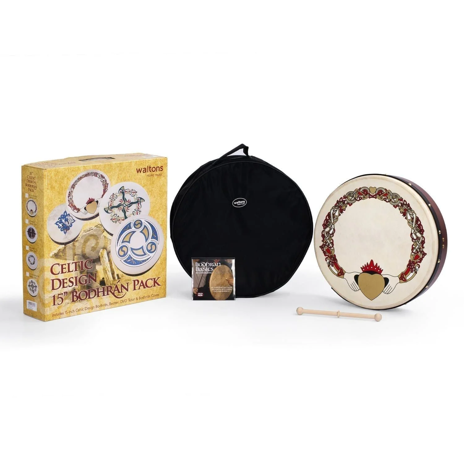 Percussion Plus bodhran 15" Claddagh with bag