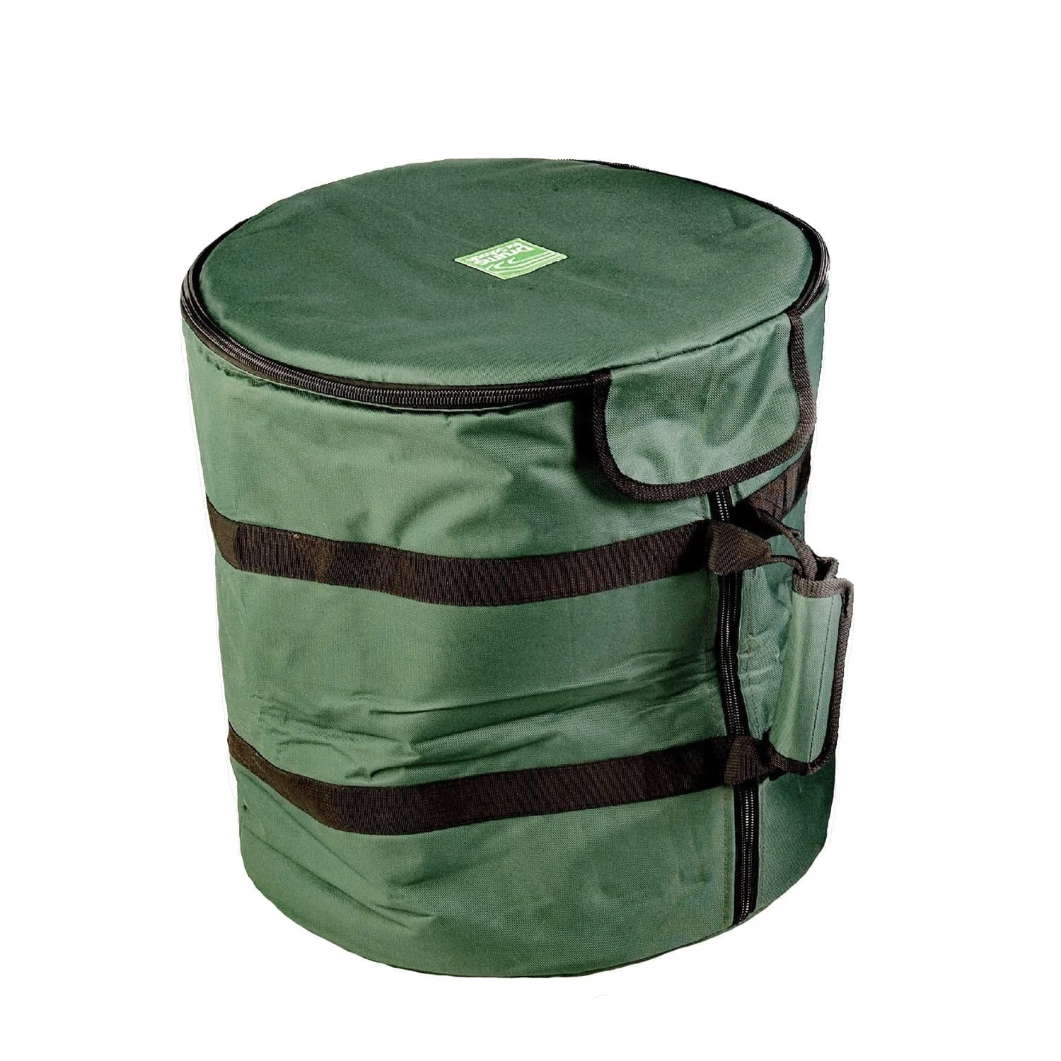 Photo of Drums for Schools Taiko Storage/Carry Bag (JT-BAkt). This study green bag has vertical and horizontal zips and has been designed to protect the Kagemusha Taiko practice pipe drum.