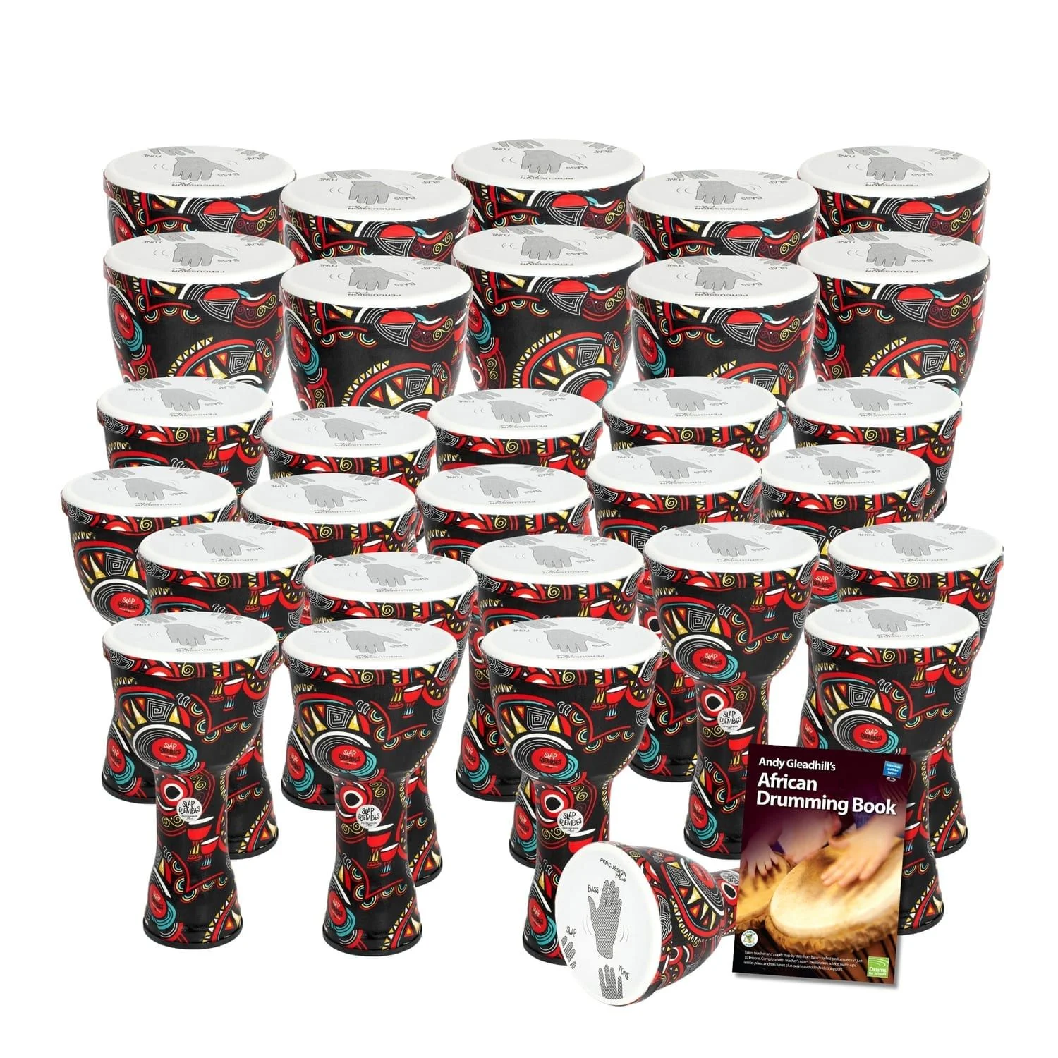 30 Secondary Pre tuned Slap Djembe Drum Pack with printed hand guides and African Drumming Book 1