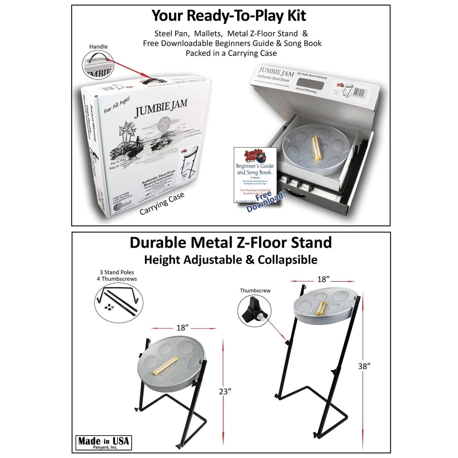 Jumbie Jam steel pan – floor-standing grey model with Z stand kit, perfect for beginner musicians and classroom use.