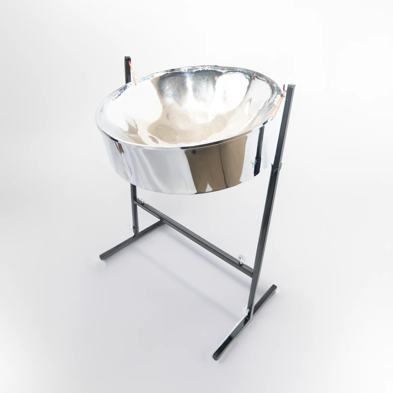 Chrome tenor steel pan with stand & mallets, delivering bright, resonant tones
