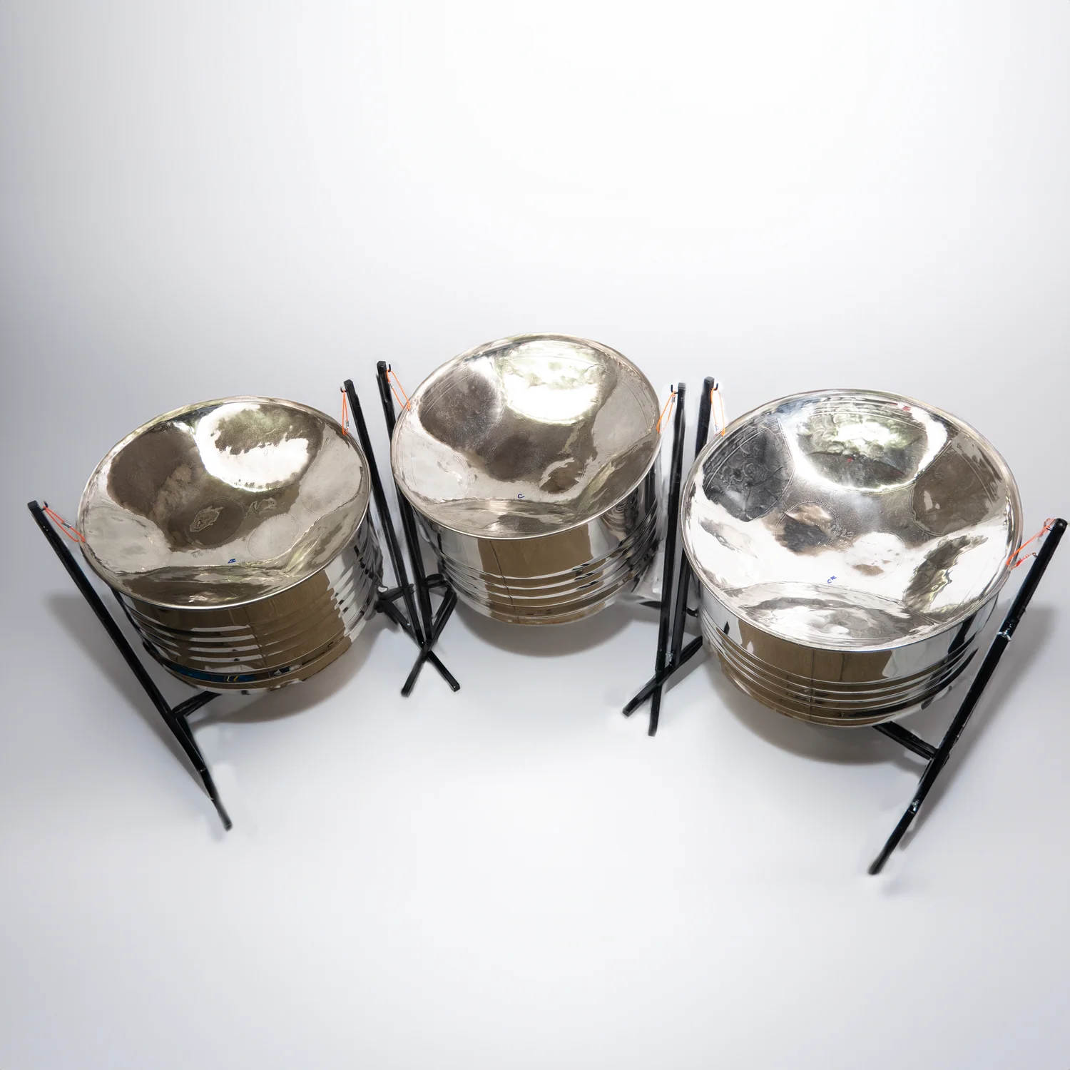 Trinipans Chrome Triple Cellos Steel Pans - stands & mallets included