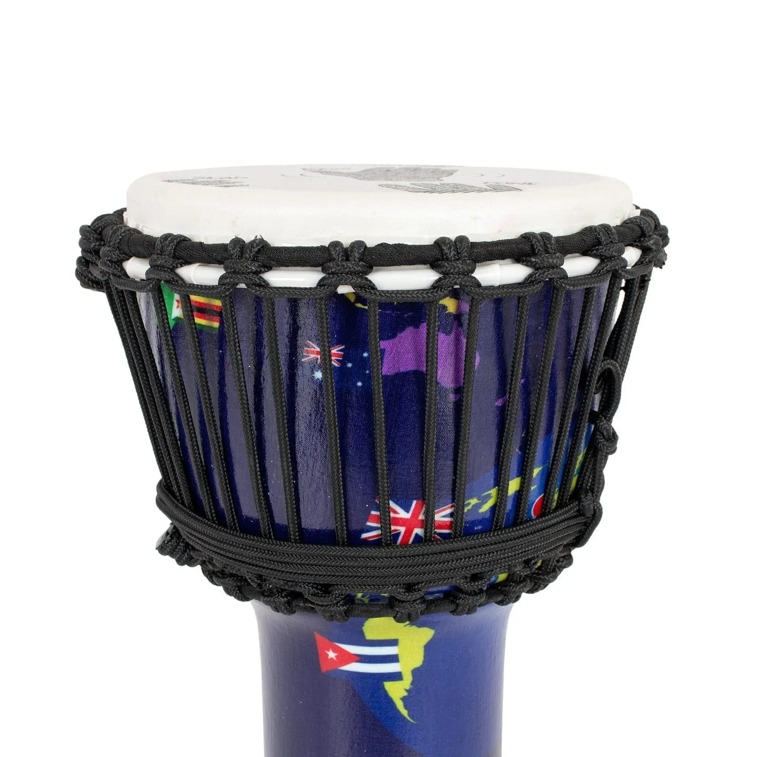 8-inch World Slap djembe drum with a synthetic head and black rope tuning.