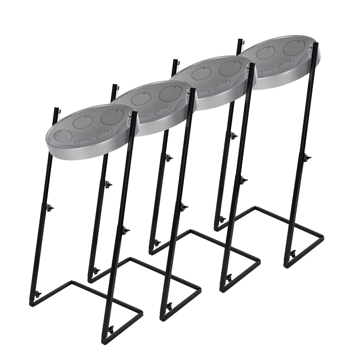 Jumbie Jam Steel Pans - pack of 4 - Floor standing steel drums with metal Z stand - Grey