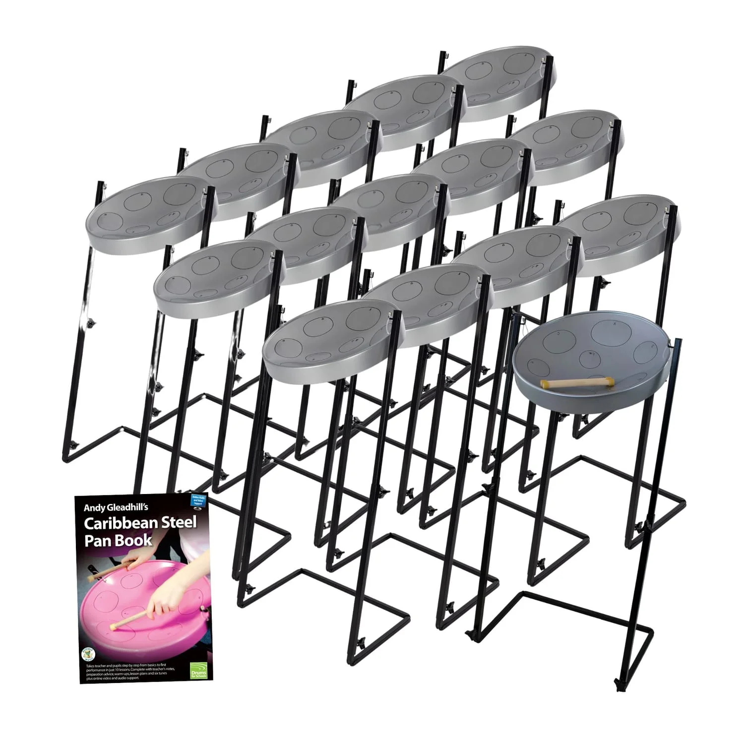 Caribbean Steel Pan Jumbie 15 Set – complete with Z stands for easy setup