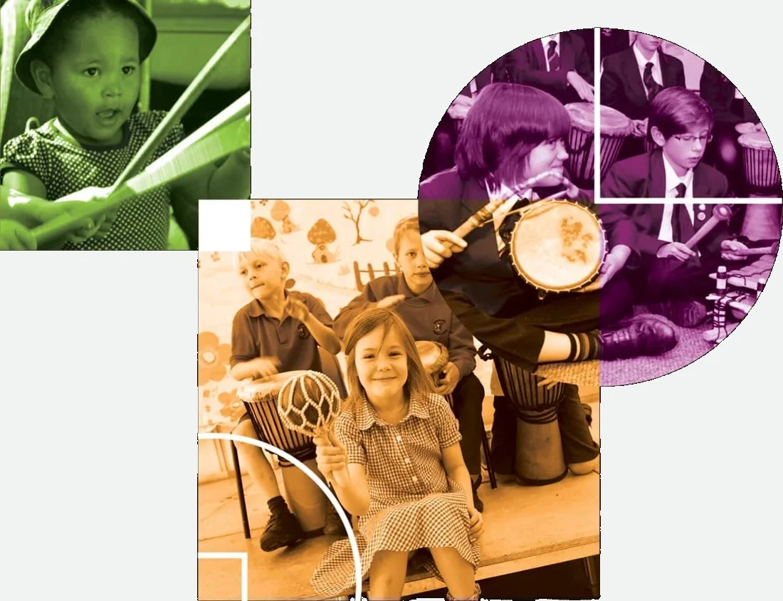 Children playing percussion instruments in school